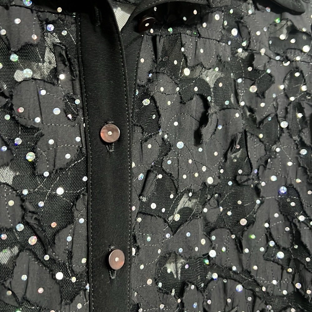 Joseph Ribkoff Black Cardigan Blouse Womans Size 14 Sheer Cutout Sparkle Vintage - Picture 5 of 10